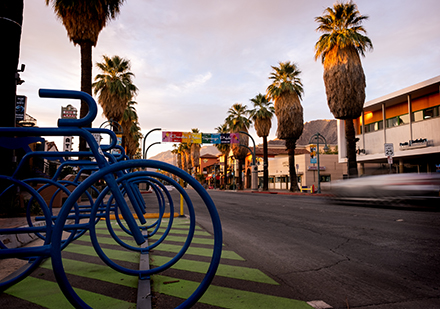 Long Exposure Street Photography Image of Bike Racks and Palm Canyon in Palm Springs, California