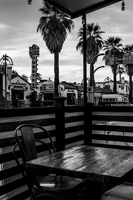 Long Exposure Street Photography Image of Palm Trees and Theatre on Palm Canyon in Palm Springs, California