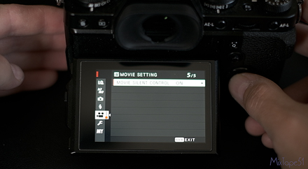 Image of fuji x-t3 menu showing movie silent control setting
