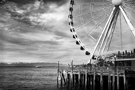 Street Photography Image of Seattle Washington Waterfront Ferris Wheel